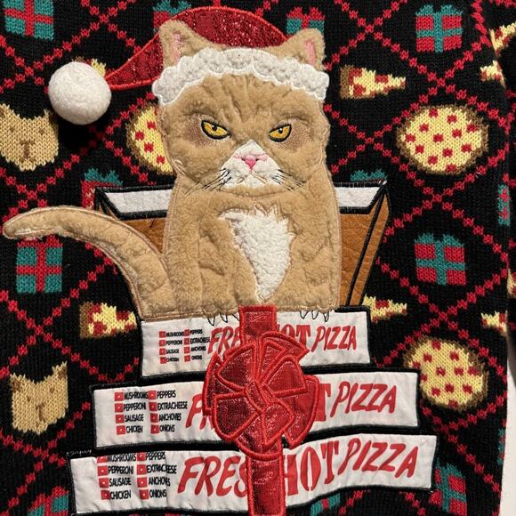 33 Degrees Cat Pizza Christmas Sweater Ugly Christmas Sweater Kids Size 8 - Picture 2 of 6